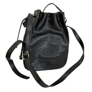 Oroton Black Leather Drawstring Crossbody Bag